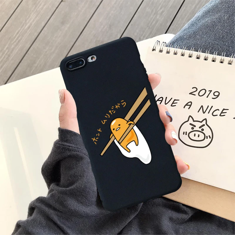 Kawaii Cartoon Gudetama Lazy Egg Black Silicone Soft Phone Cover