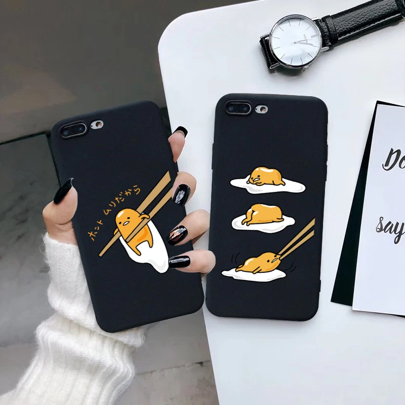 Kawaii Cartoon Gudetama Lazy Egg Black Silicone Soft Phone Cover