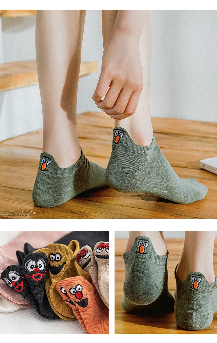 Kawaii Embroidered Expression Fashion Ankle Funny Socks