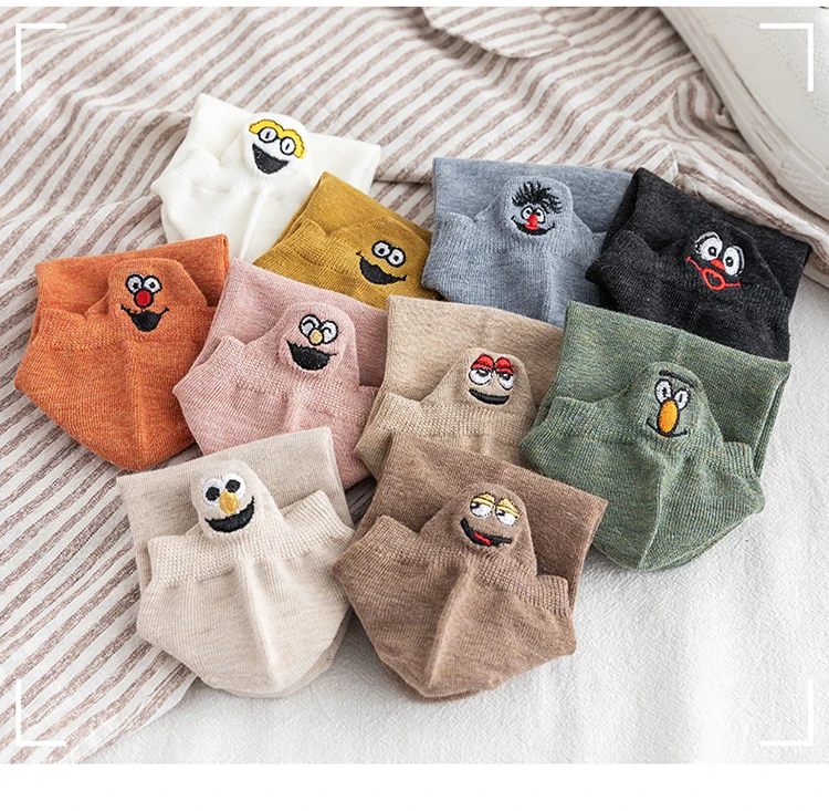 Kawaii Embroidered Expression Fashion Ankle Funny Socks