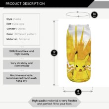 Kawaii Pokemon Pikachu Cartoon Printed Short Socks Kawaii Pokemon Pikachu Cartoon Printed Short Socks