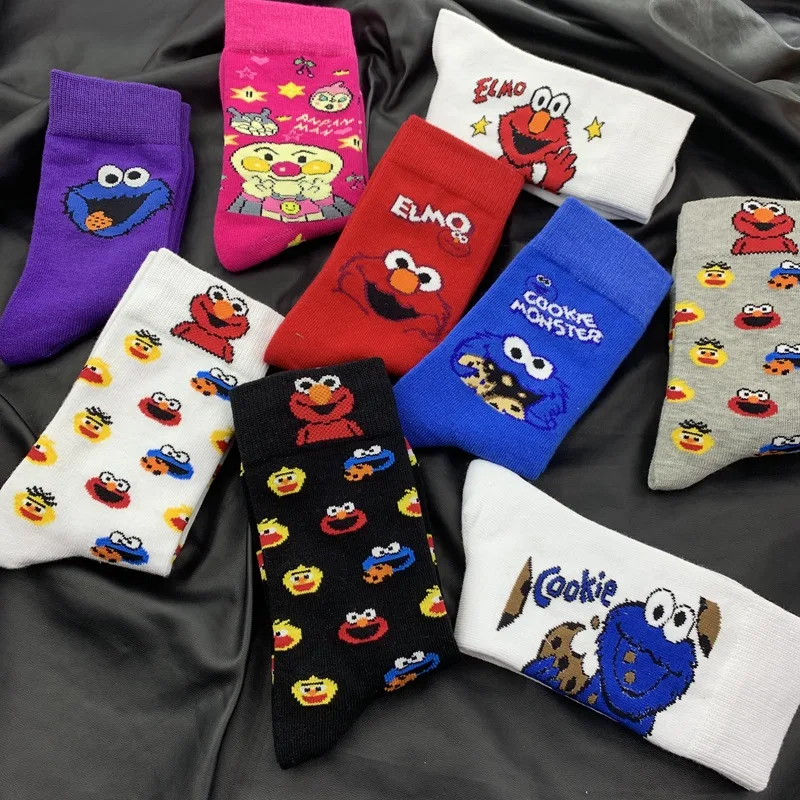 Kawaii Cartoon Elmo Cookie Monster Comfortable Cotton Socks