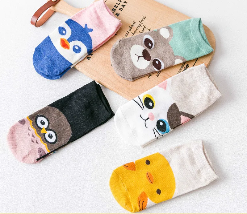 5 Pairs Kawaii Cartoon Funny Cat Duck Owl Breathable Ankle Socks
