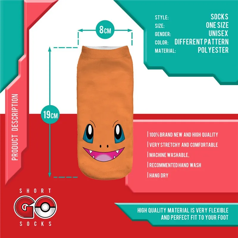 3D Printed Pokemon Anime Low Cut Ankle Socks