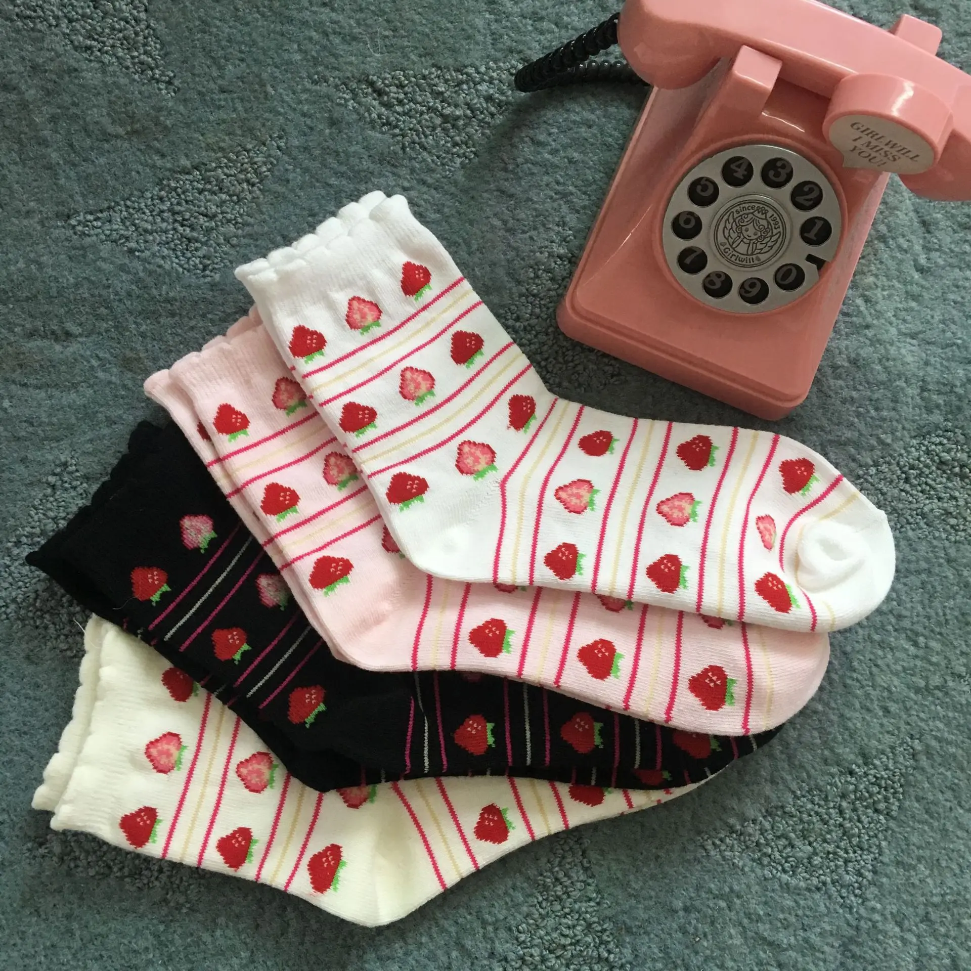 Lovely Sweet Strawberry Cotton Socks