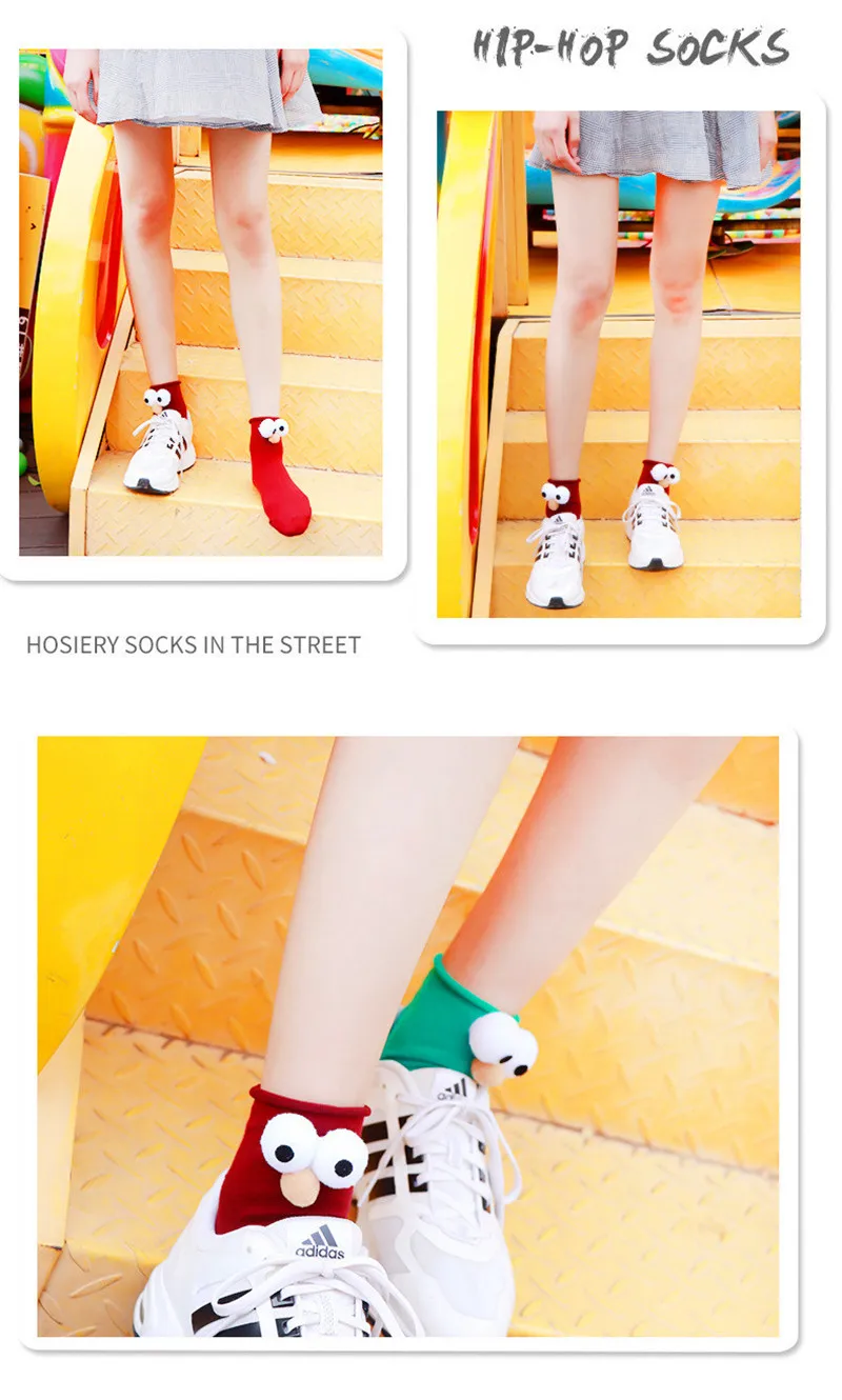 Big Eyes Patterned Candy Colors Cartoon Funny Socks