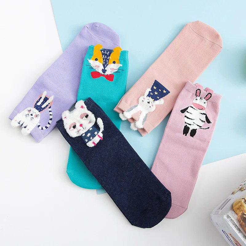 3D Cartoon With Ears Warm Colorful Socks