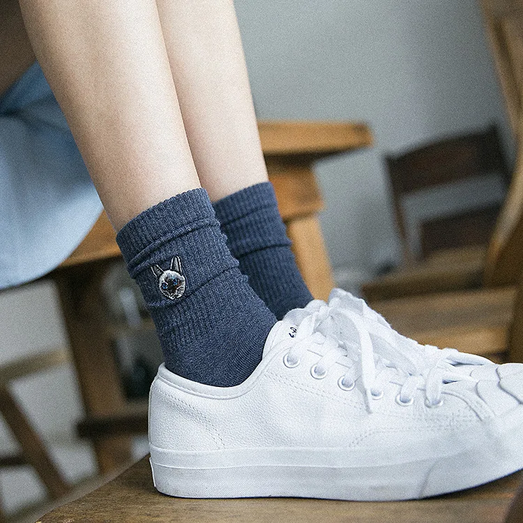 Cotton Embroidered Kawaii Cat Socks