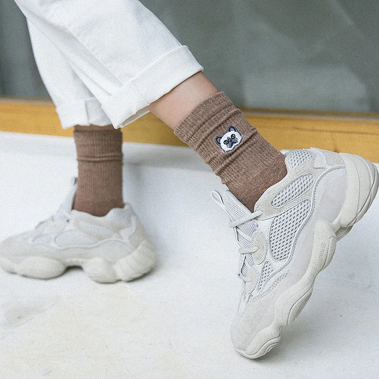 Cotton Embroidered Kawaii Cat Socks