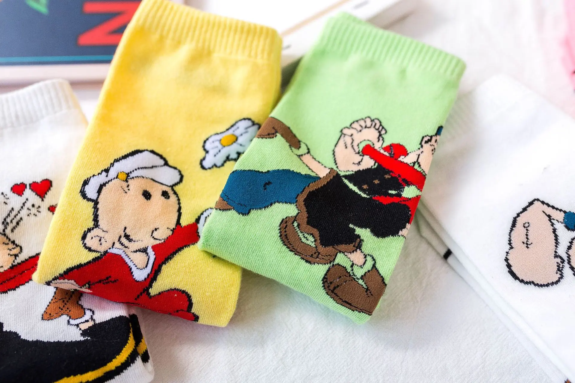 Spinach Popeye Olive Cartoon Kawaii Short Socks
