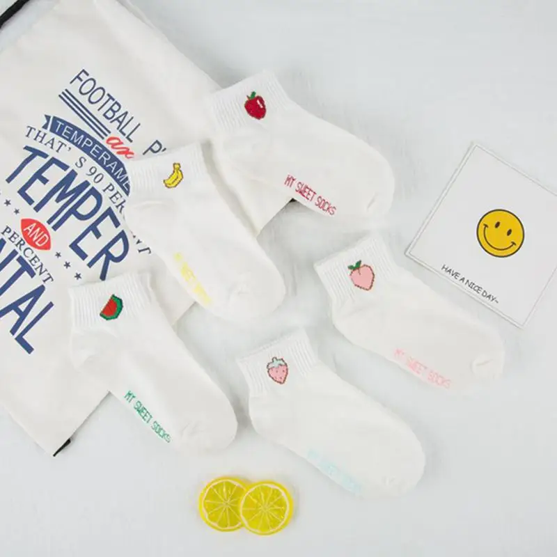 Kawaii Breathable & Comfortable Fruit White Ankle Socks