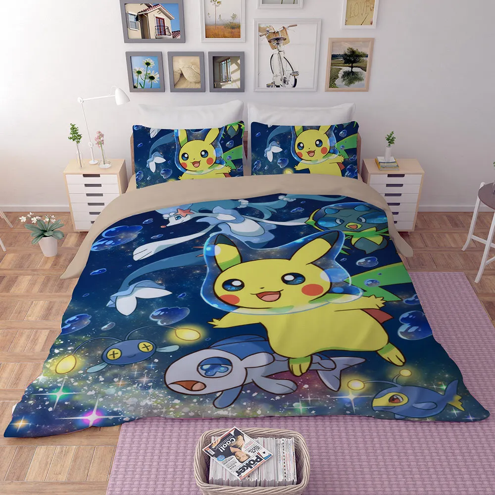 Kawaii Pokemon Pikachu 3D Cartoon Duvet Cover Bedding Set