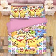 Kawaii Pokemon Pikachu 3D Cartoon Duvet Cover Bedding Set Kawaii Pokemon Pikachu 3D Cartoon Duvet Cover Bedding Set