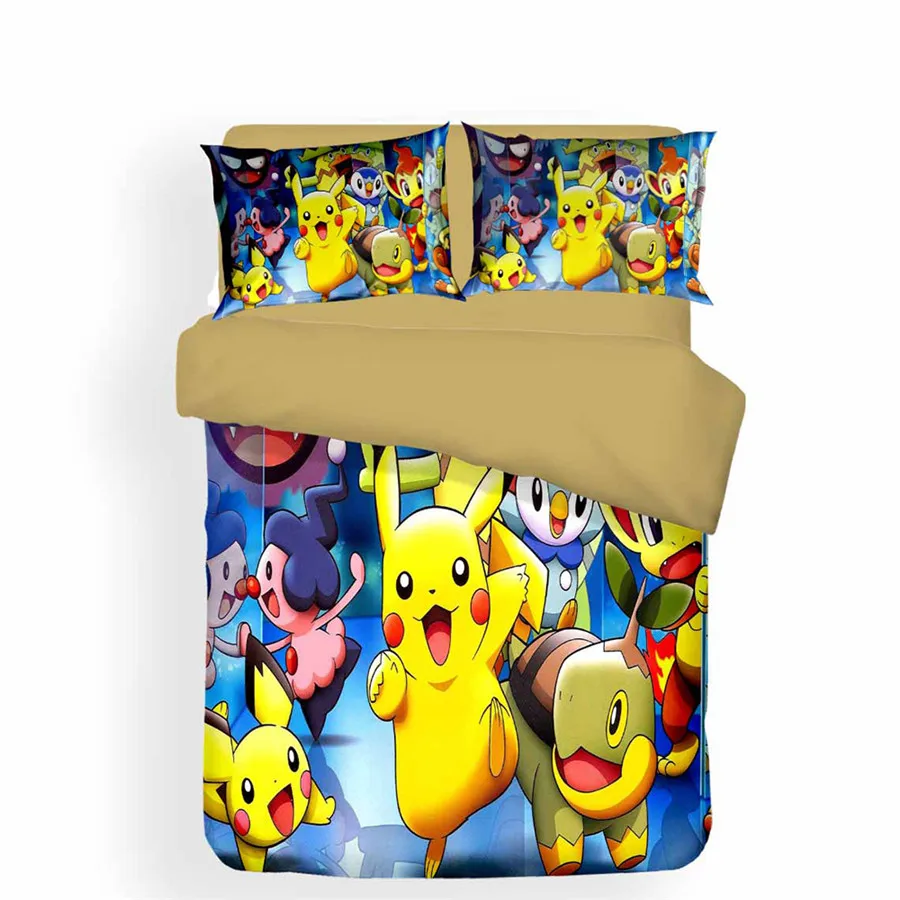 Pokemon Pikachu Cartoon Print Duvet Cover Bedclothes With Pillowcase