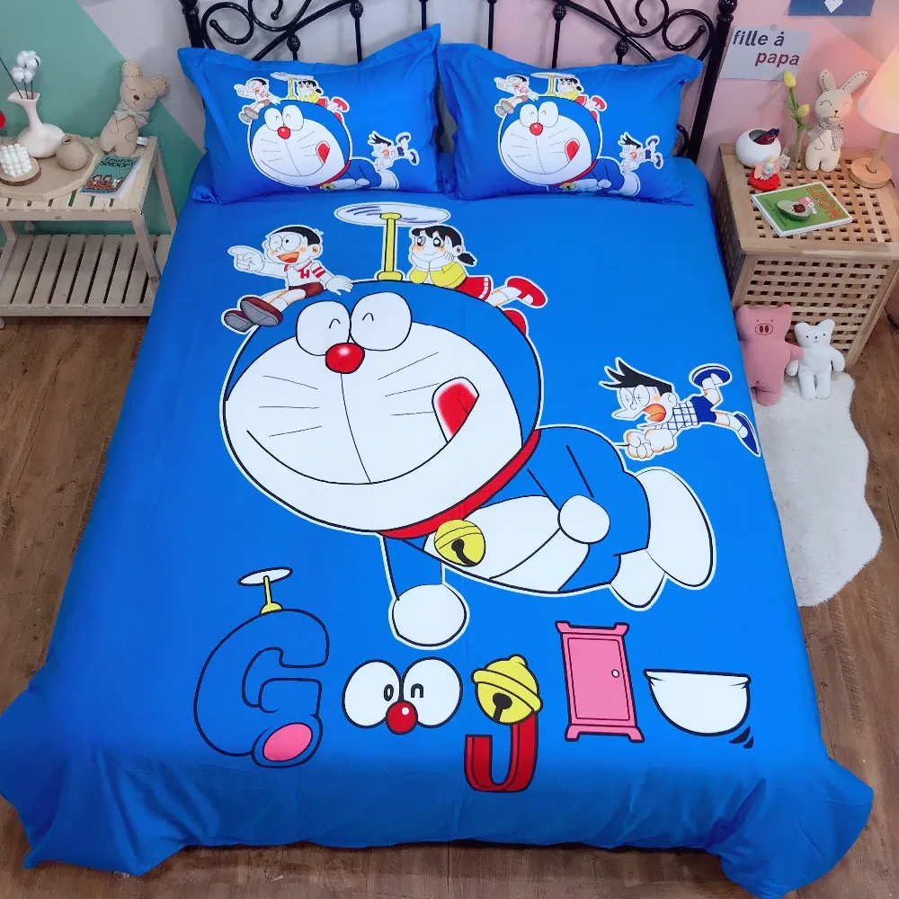 Kawaii Doraemon Cartoon Duvet Cover Bedding Set