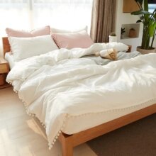 Kawaii Washed Ball Duvet Cover White Pink Bedding Set Kawaii Washed Ball Duvet Cover White Pink Bedding Set