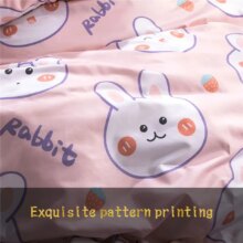Cartoon Pink Rabbit Linen Duvet Cover Kawaii Bed Set Cartoon Pink Rabbit Linen Duvet Cover Kawaii Bed Set