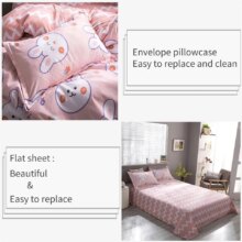 Cartoon Pink Rabbit Linen Duvet Cover Kawaii Bed Set Cartoon Pink Rabbit Linen Duvet Cover Kawaii Bed Set