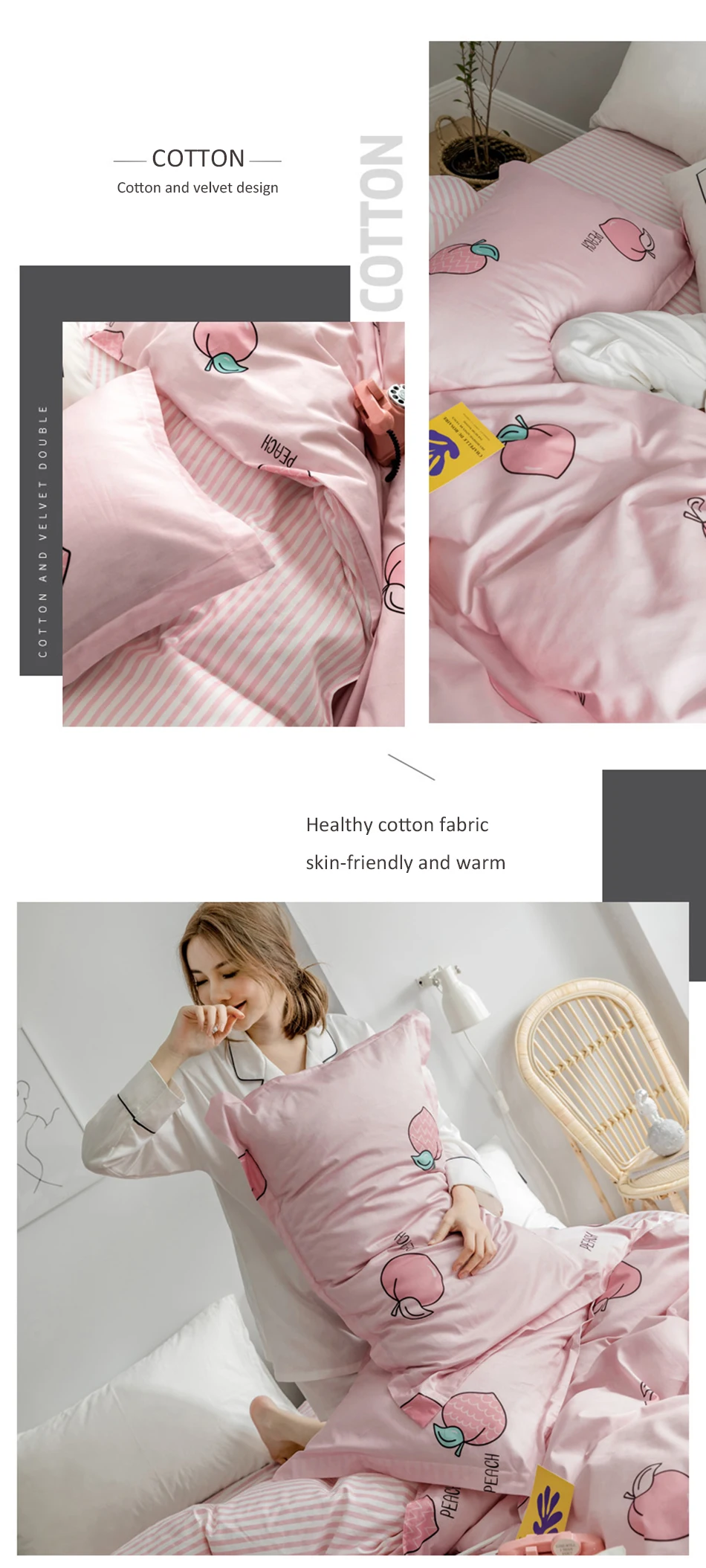 Sweet Peach Theme Comfortable Cotton Kawaii Bed Set