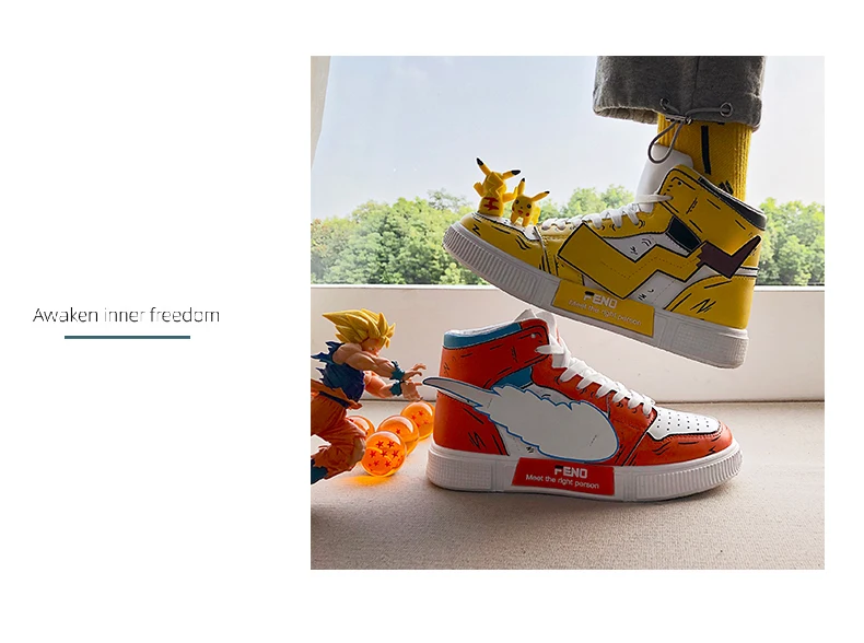 Pikachu Sneakers Graffiti PU Leather Classic High Top Casual Shoes