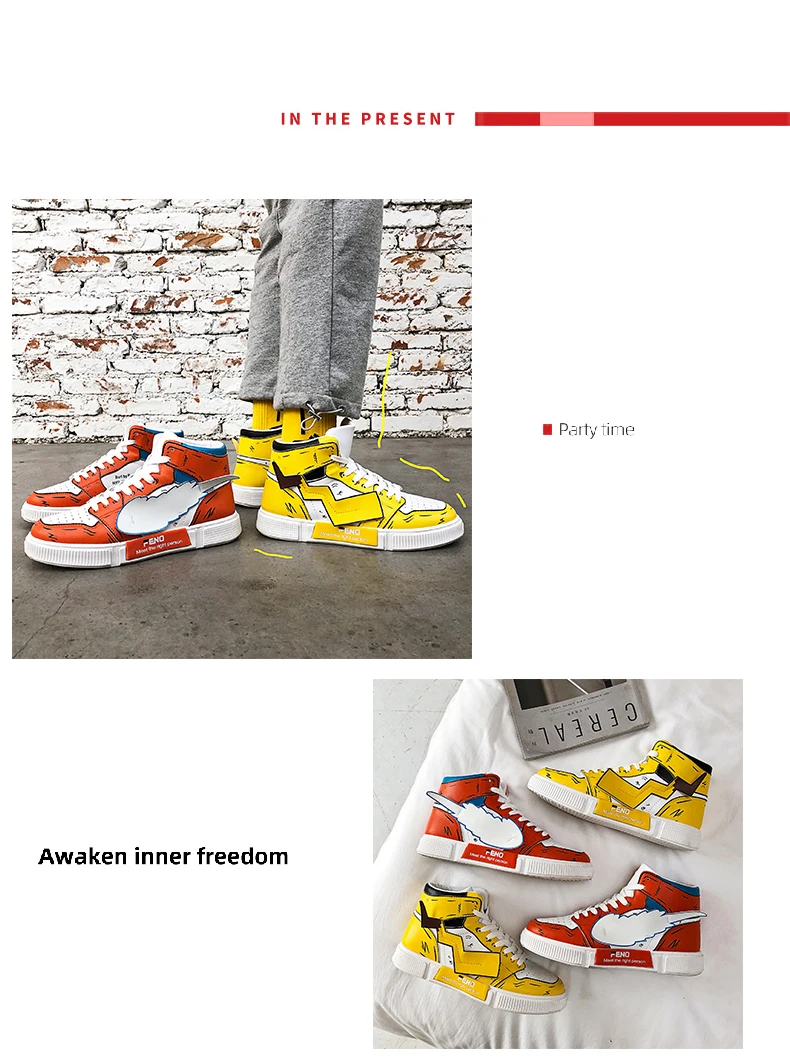 Pikachu Sneakers Graffiti PU Leather Classic High Top Casual Shoes