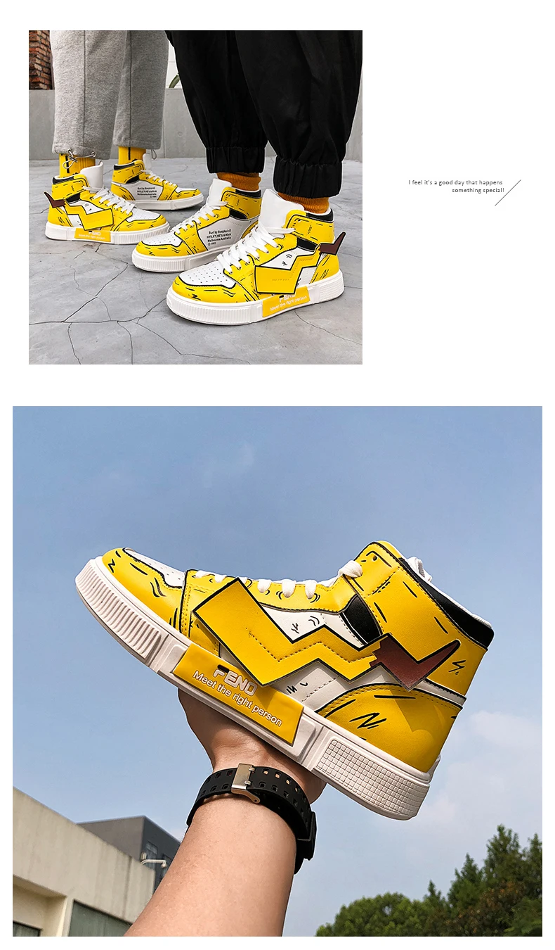 Pikachu Sneakers Graffiti PU Leather Classic High Top Casual Shoes
