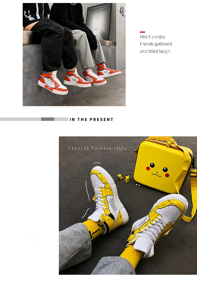 Pikachu Sneakers Graffiti PU Leather Classic High Top Casual Shoes