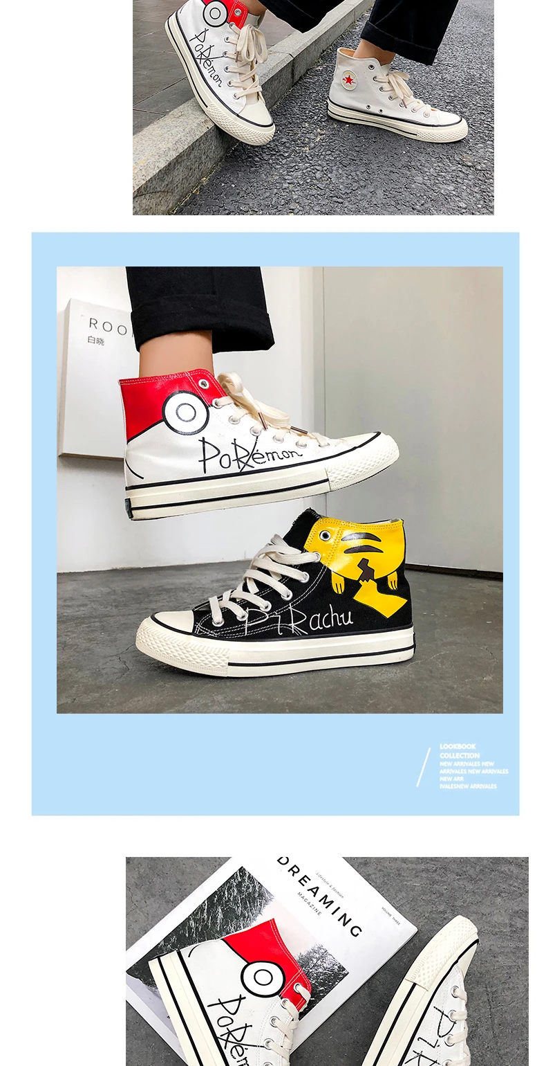 Pikachu Pokemon Anime Printed Casual Canvas Shoes For Men Pikachu Pokemon Anime Printed Casual Canvas Shoes For Men
