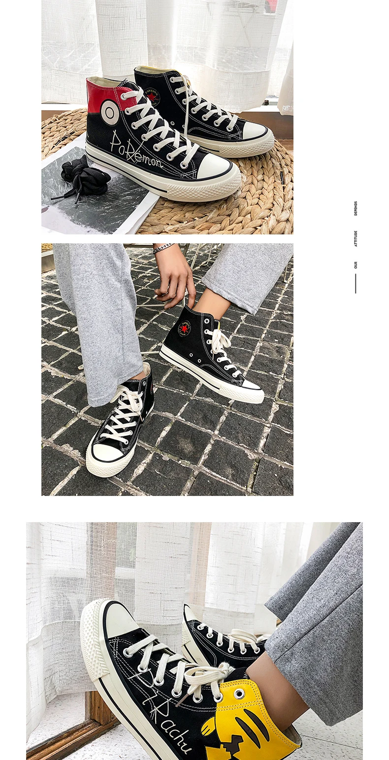 Pikachu Pokemon Anime Printed Casual Canvas Shoes For Men Pikachu Pokemon Anime Printed Casual Canvas Shoes For Men