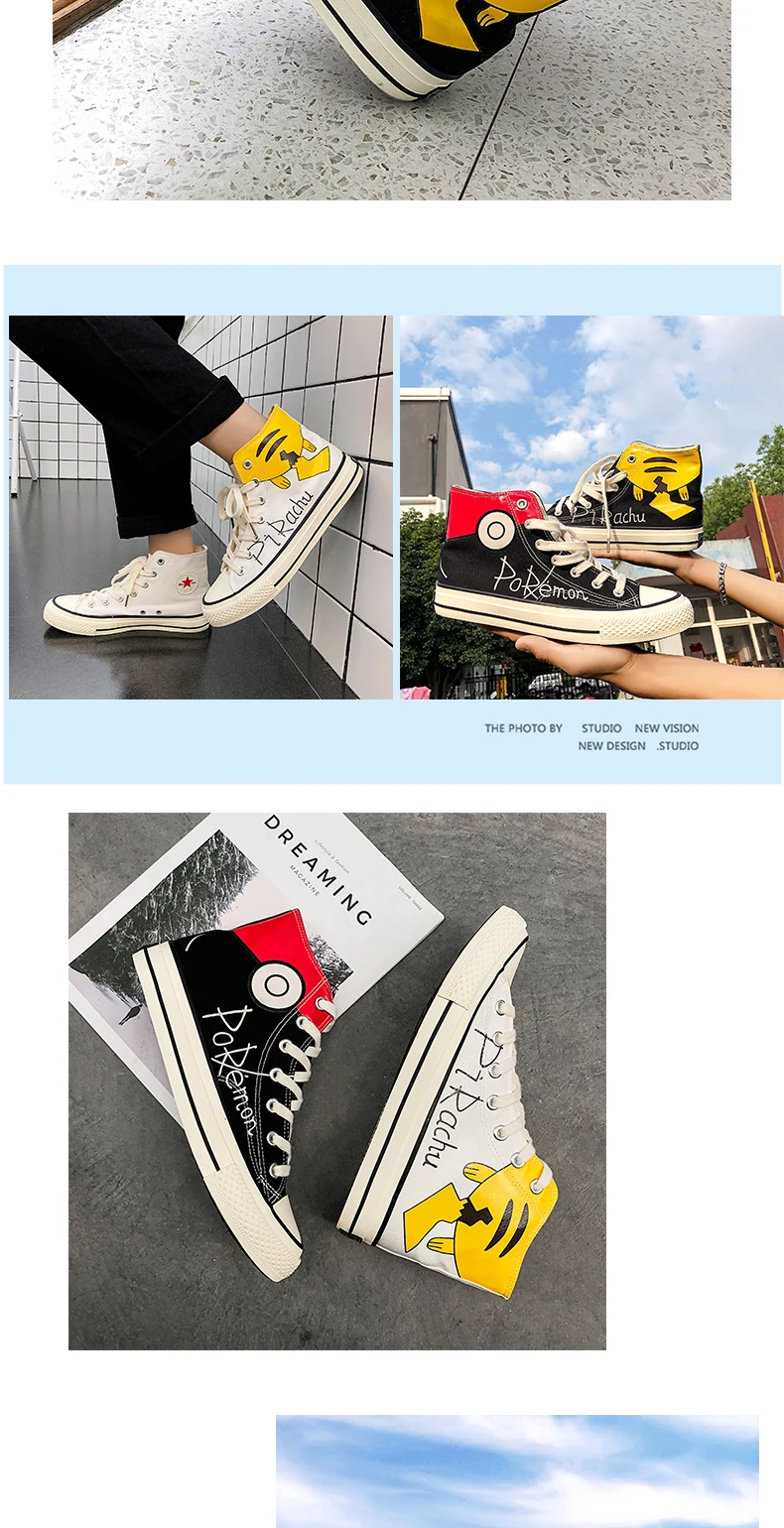 Pikachu Pokemon Anime Printed Casual Canvas Shoes For Men Pikachu Pokemon Anime Printed Casual Canvas Shoes For Men