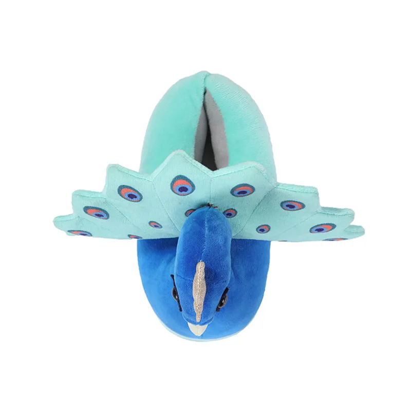 3D Animal Peacock Warm Short Plush Indoor Floor Slippers