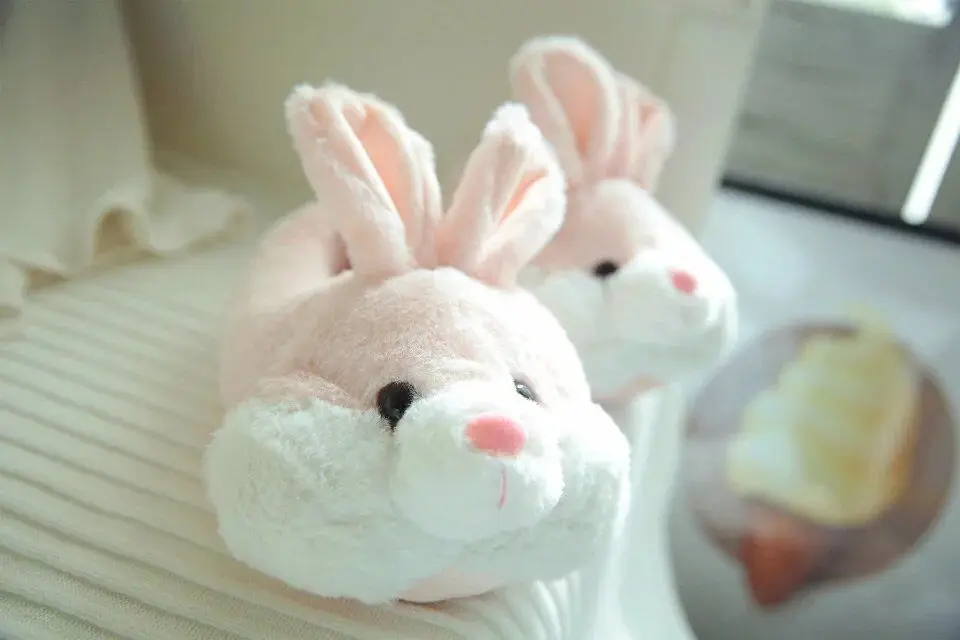 Cute Animal Rabbit Non Slip Flat Short Plush Shoes