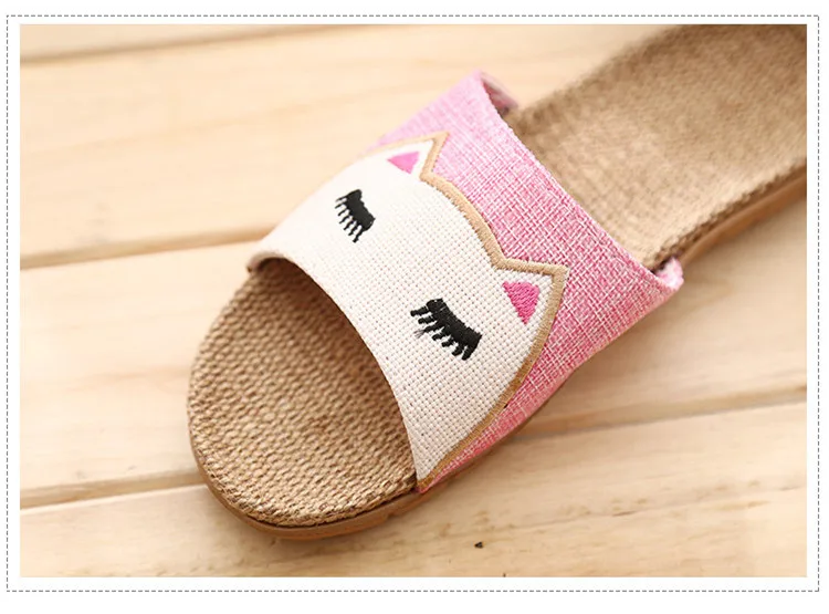 Cat Flip Flops Breathable Indoor Linen Slippers