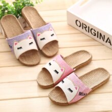 Cat Flip Flops Breathable Indoor Linen Slippers Cat Flip Flops Breathable Indoor Linen Slippers