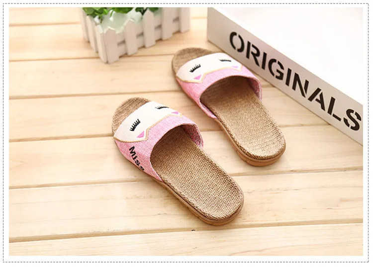 Cat Flip Flops Breathable Indoor Linen Slippers