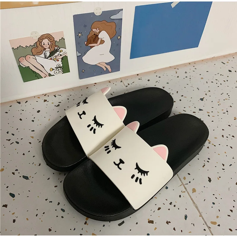 Cat Cartoon Smile Face Flat Platform Indoor Cute Slippers