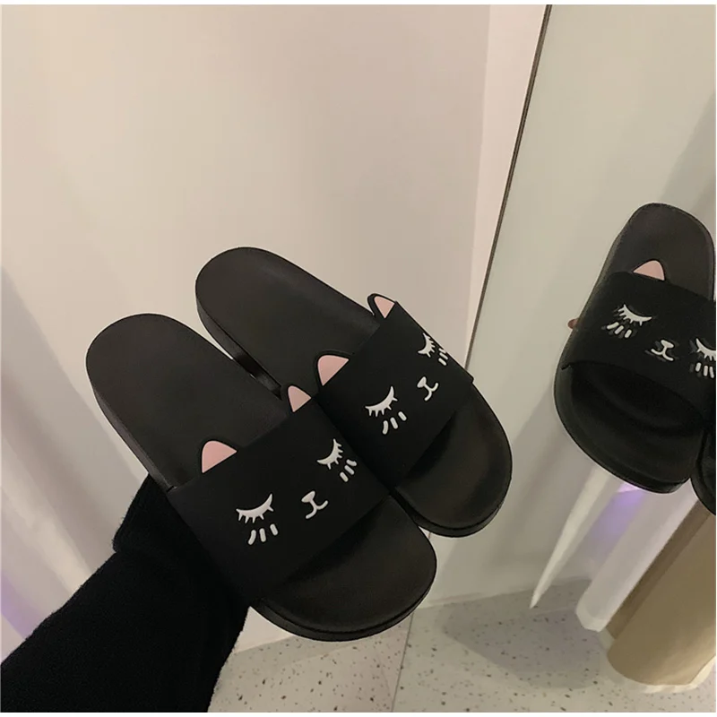 Cat Cartoon Smile Face Flat Platform Indoor Cute Slippers