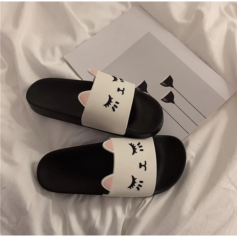 Cat Cartoon Smile Face Flat Platform Indoor Cute Slippers
