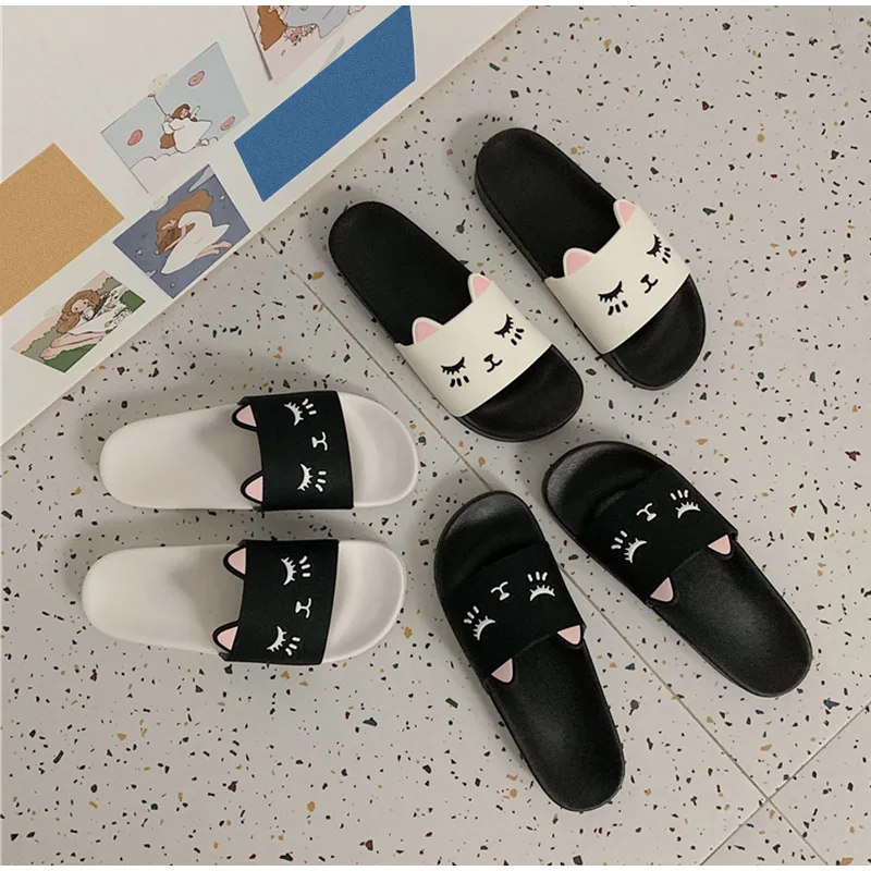 Cat Cartoon Smile Face Flat Platform Indoor Cute Slippers