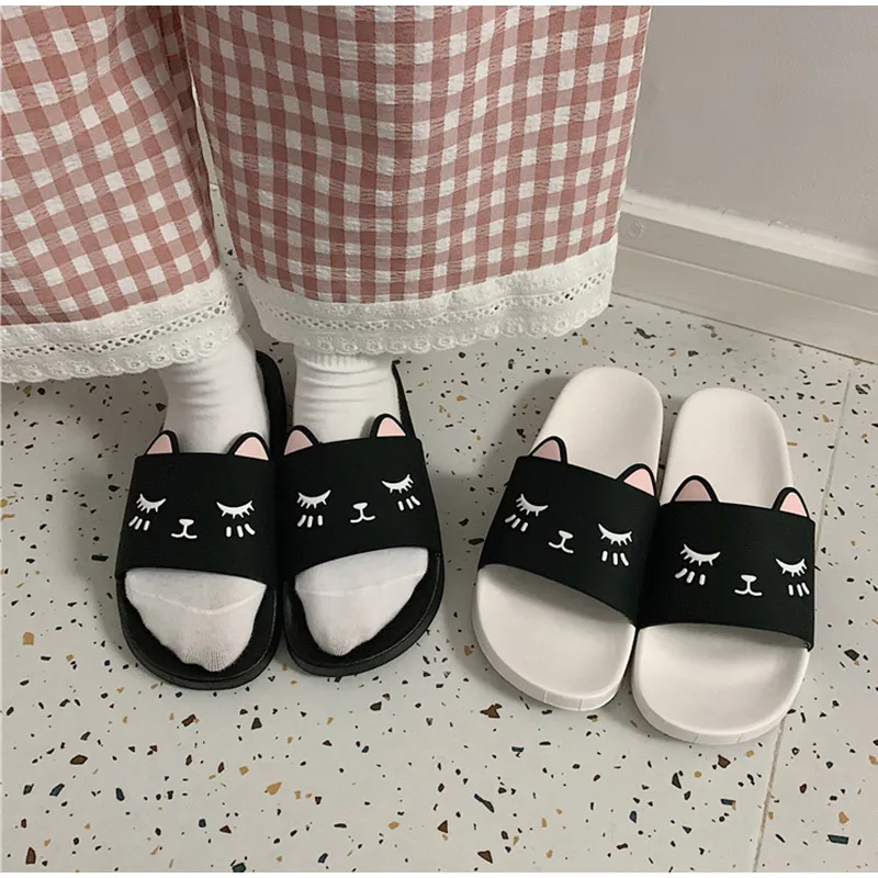 Cat Cartoon Smile Face Flat Platform Indoor Cute Slippers