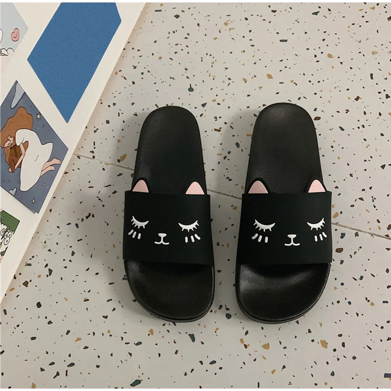 Cat Cartoon Smile Face Flat Platform Indoor Cute Slippers