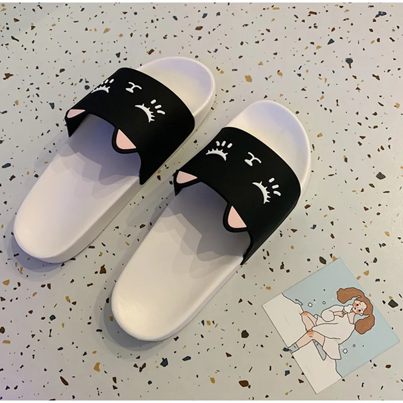 Cat Cartoon Smile Face Flat Platform Indoor Cute Slippers