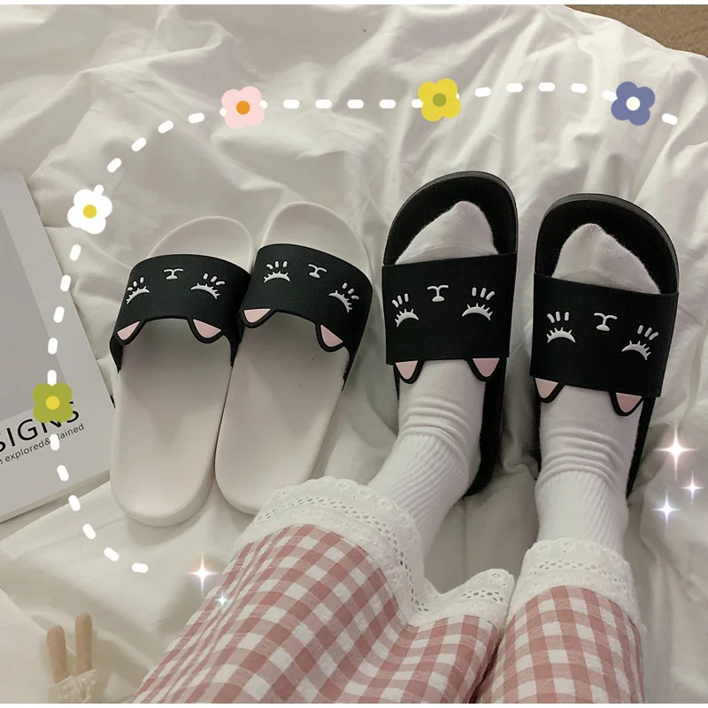 Cat Cartoon Smile Face Flat Platform Indoor Cute Slippers