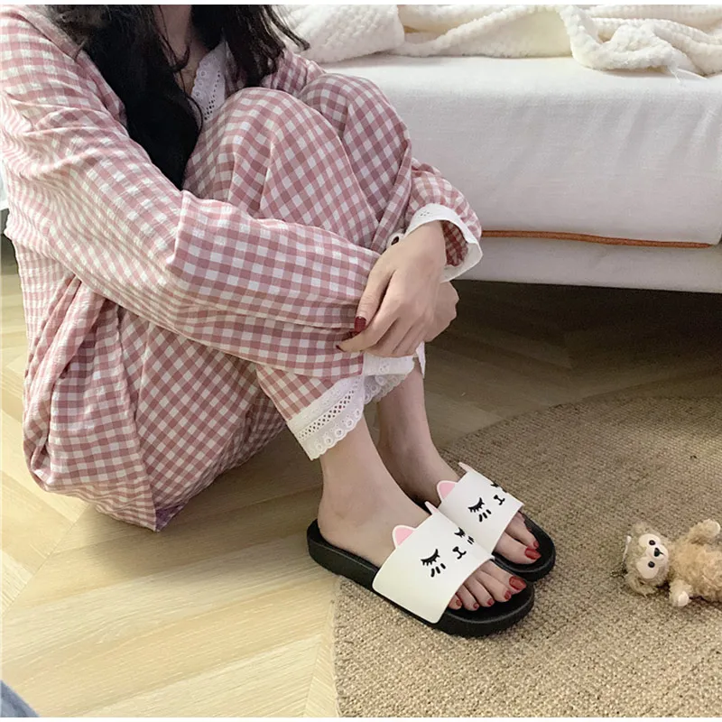 Cat Cartoon Smile Face Flat Platform Indoor Cute Slippers