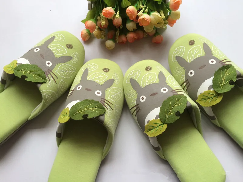 Green Leaf Totoro Cat Cartoon Flip Flops Comfortable Slippers