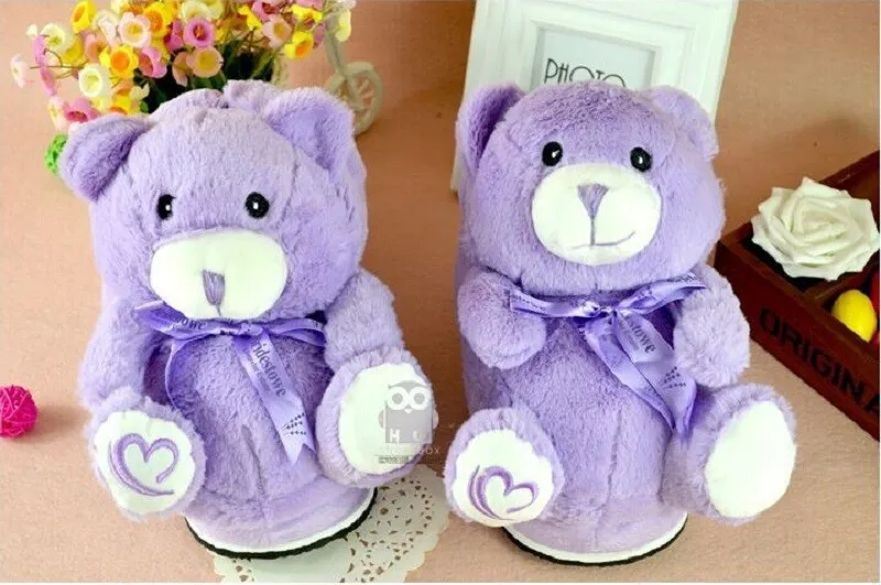 Lavender Bear Cute Cartoon Plush Warm Shoes