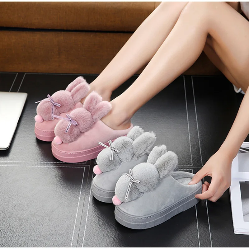 Cute Rabbit Casual Platform Short Soft Comfort Slippers For Women's