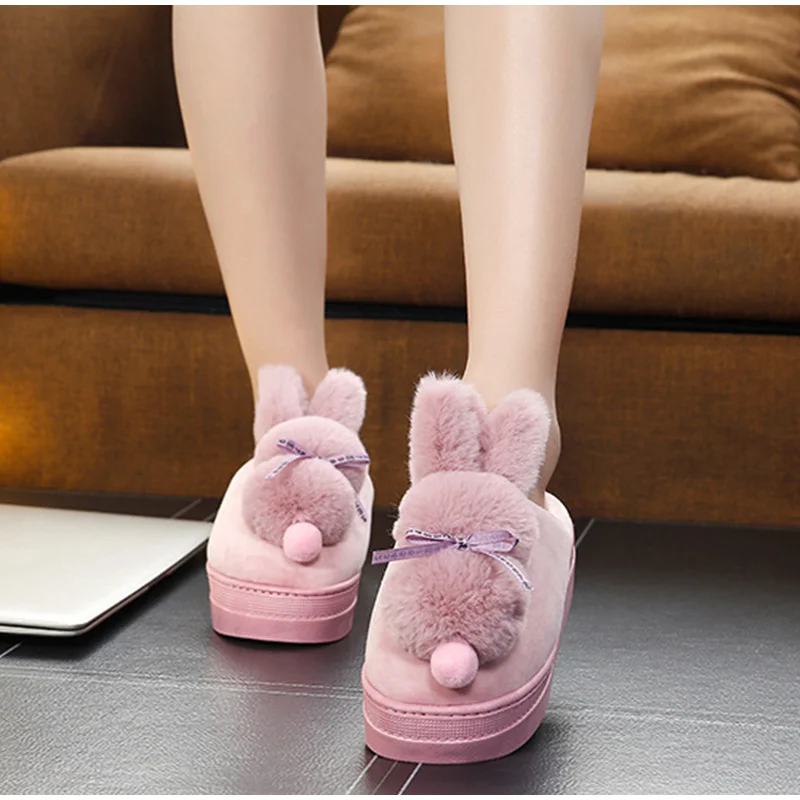 Cute Rabbit Casual Platform Short Soft Comfort Slippers For Women's
