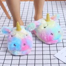Rainbow Unicorn Warm Cotton Plush Indoor Shoes For Women Rainbow Unicorn Warm Cotton Plush Indoor Shoes For Women