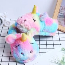 Rainbow Unicorn Warm Cotton Plush Indoor Shoes For Women Rainbow Unicorn Warm Cotton Plush Indoor Shoes For Women